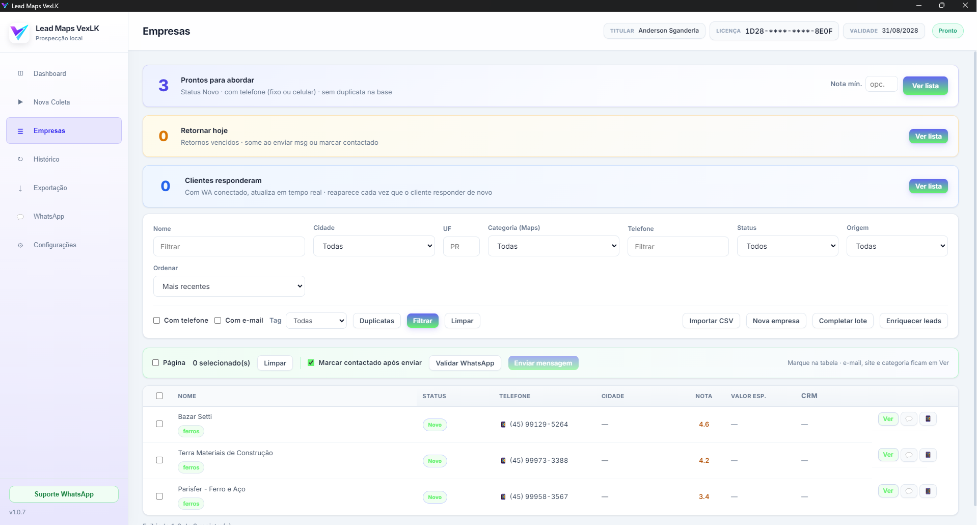 Gestão de Empresas (Mini CRM)